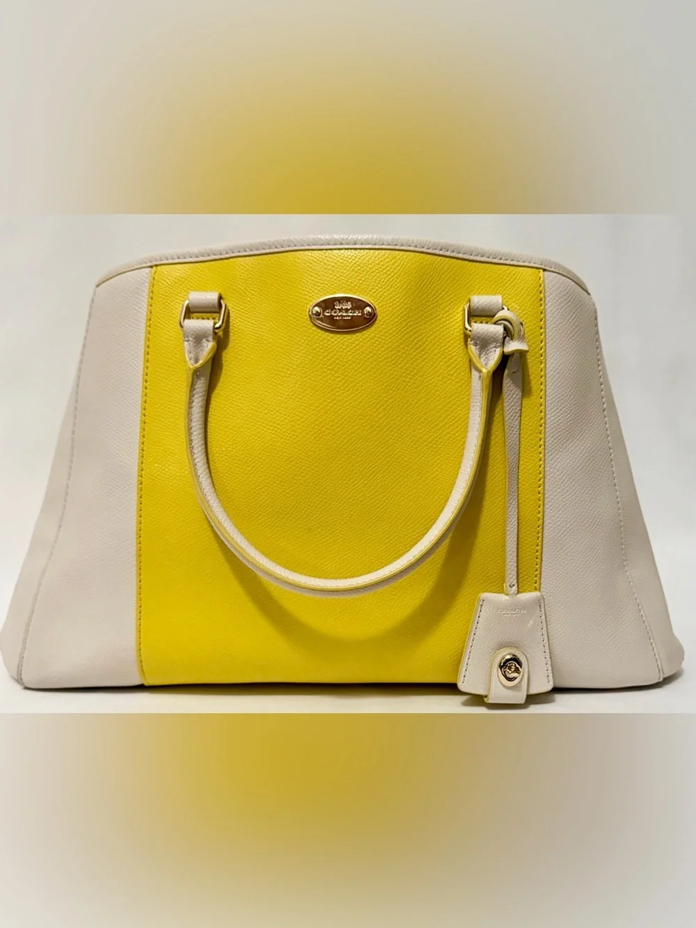 Coach Margot Carryall Bicolor Leather Yellow Chalk Large Satchel Bag